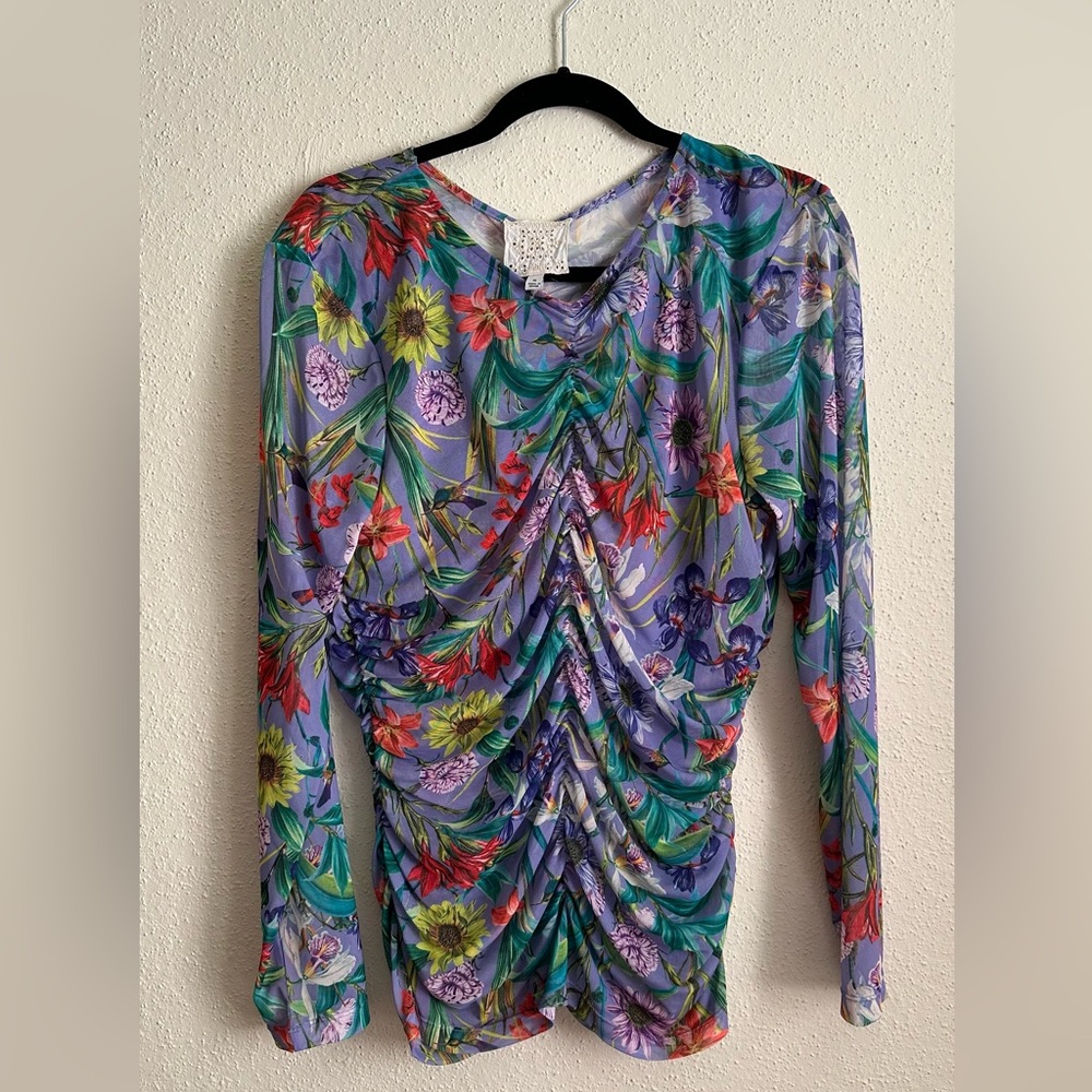 EUC Johnny Was Floral Mesh Tee, XL